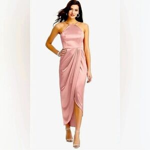 ✨ NWT After Six Satin Halter Midi Dress – Desert Rose Pink (Size 10)